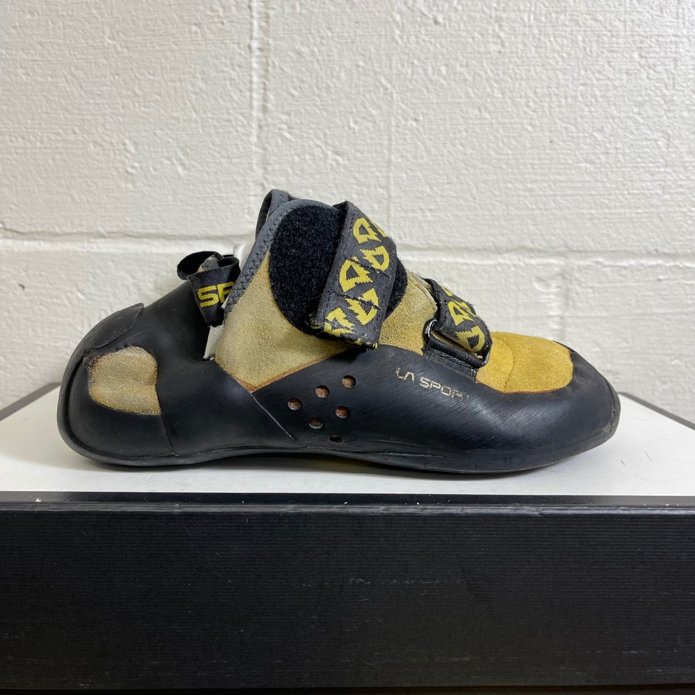 La Sportiva Katana Yellow Black Suede Climbing Shoes Hook Loop Straps Women's 8